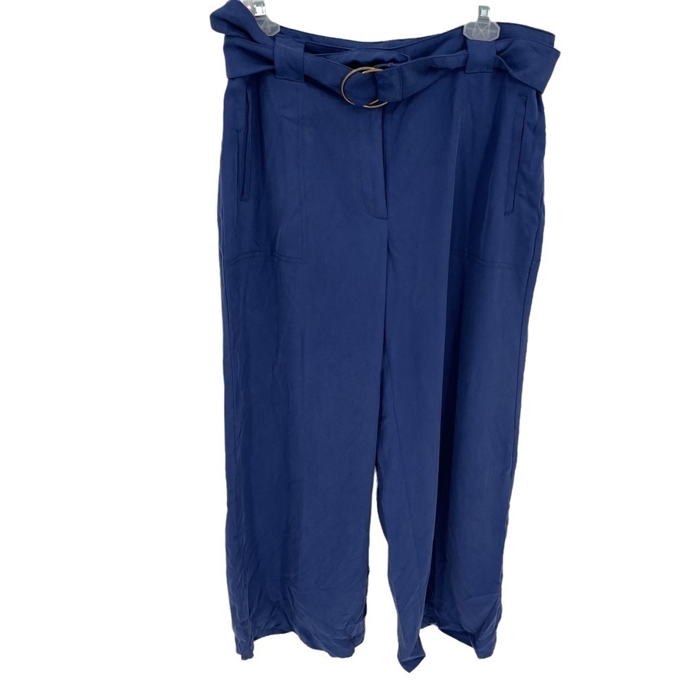 White House Black Market NWT Wide Leg Crop Pants Size 10 Blue Belted